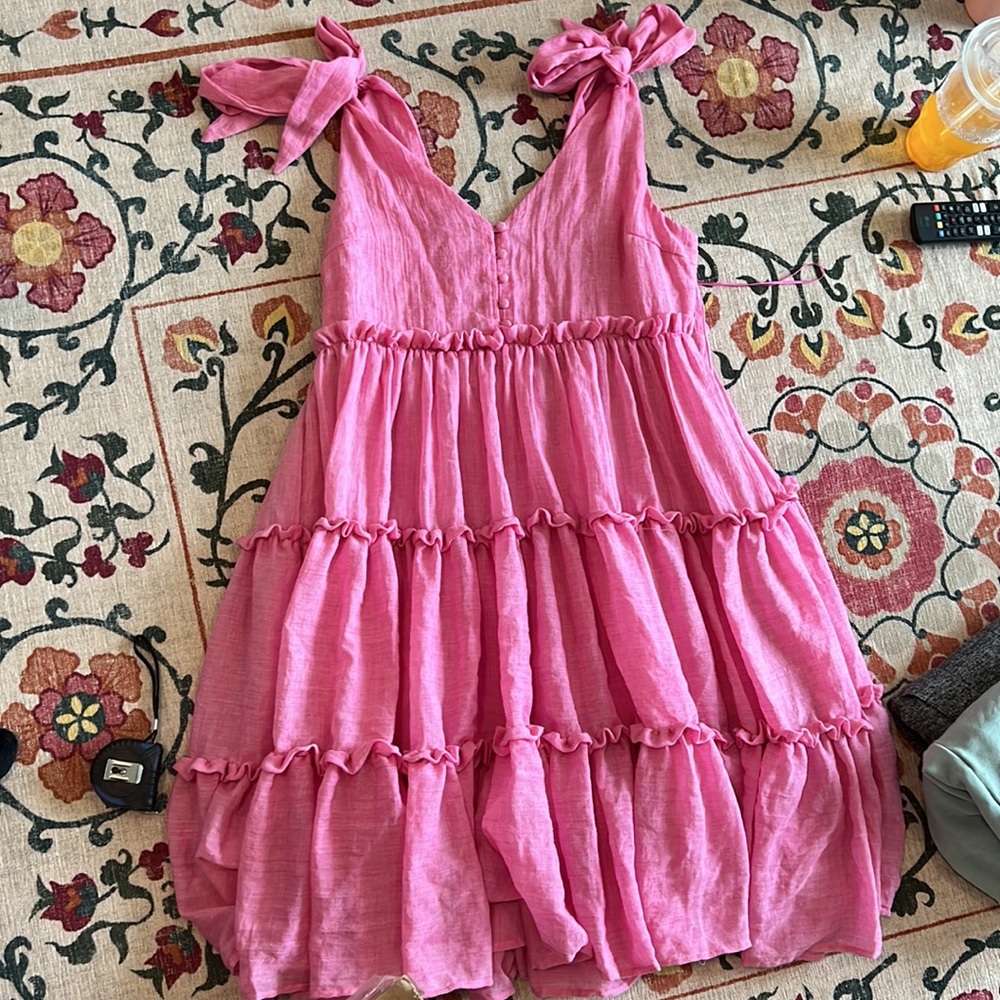 Free the Roses Tiered Shoulder Tie Dress in Fuchsia Pink